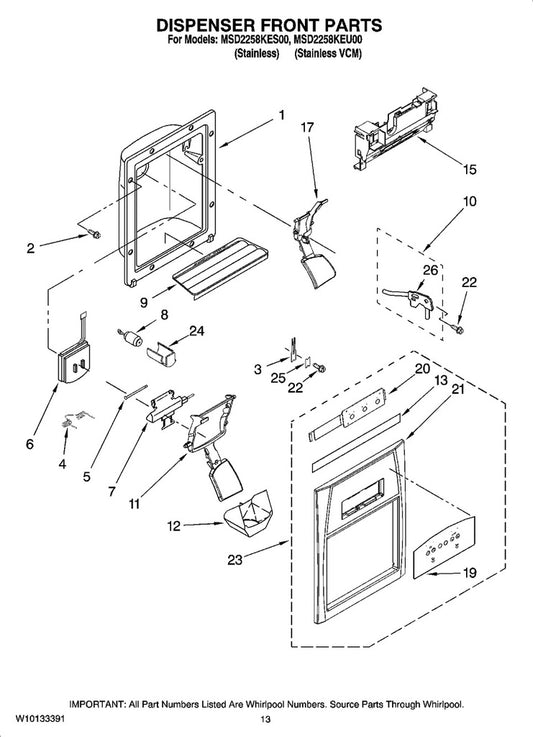 Whirlpool Refrigerator & Freezer Washer - W10850808, Replaces: W10153156
