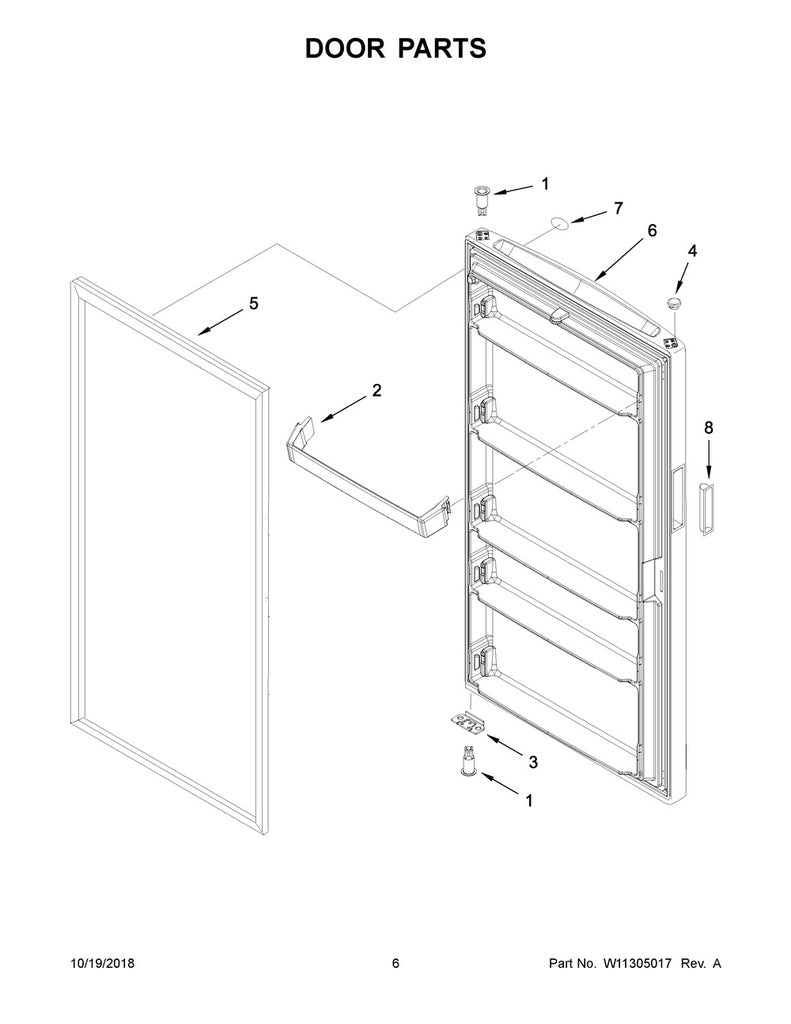 Whirlpool Refrigerator & Freezer Door Gasket - W10856583, Replaces: W10574474