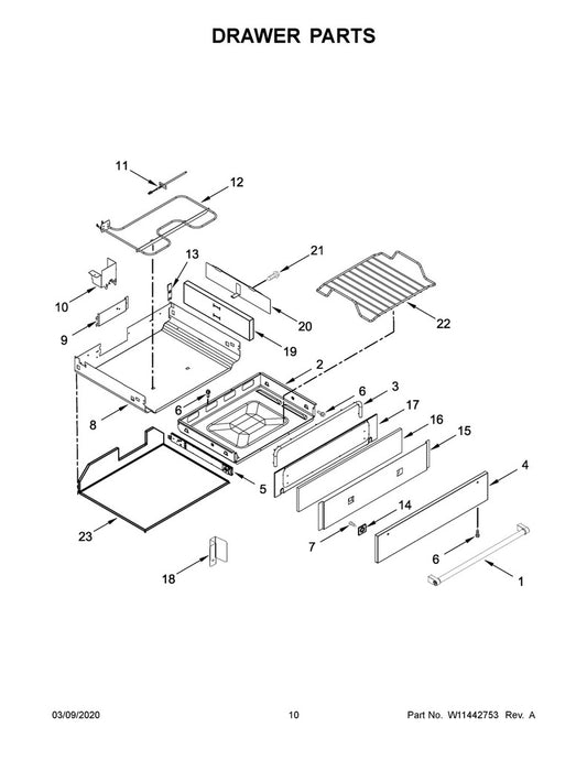 Whirlpool Range, Oven & Cooktop Drawer Panel (Stainless) - W10861216, Replaces: W10541954