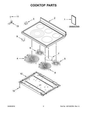 Whirlpool Range /Oven Glass Main Cooktop (Black) - W10872562, Replaces: W10828424
