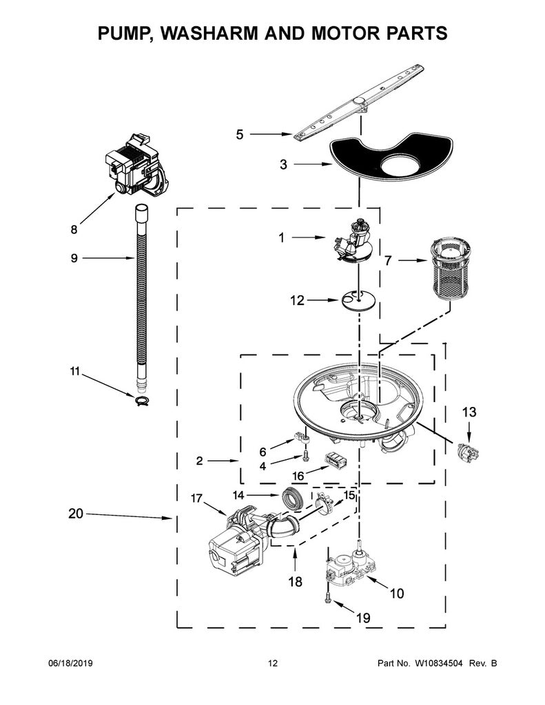 Whirlpool Dishwasher Pump & Motor - W10902307, Replaces: W10733484