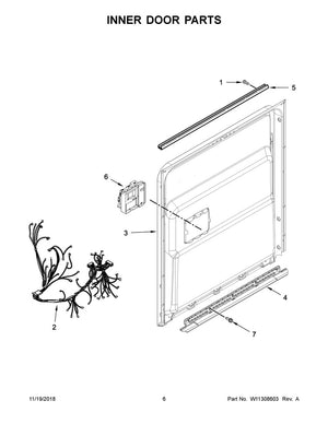 Panneau intérieur de porte pour lave-vaisselle Whirlpool (inox) - W10908291, remplace : W10712597