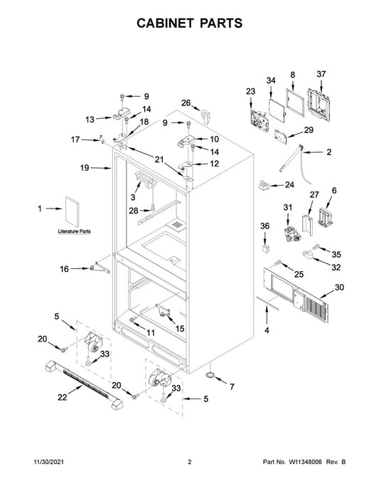Whirlpool Refrigerator & Freezer Door Guide - W11024160, Replaces: W10120087