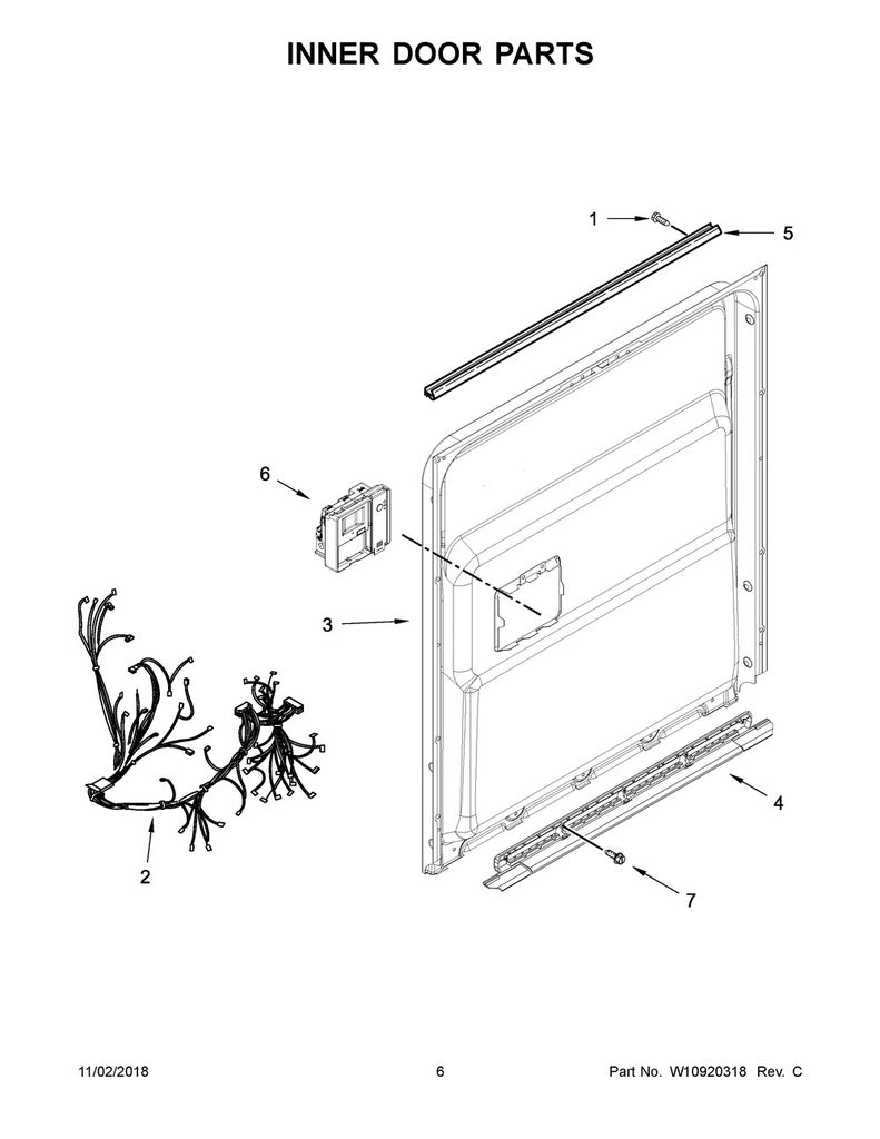 Whirlpool Dishwasher Inner Door (Stainless) - W11035418, Replaces: W10713614