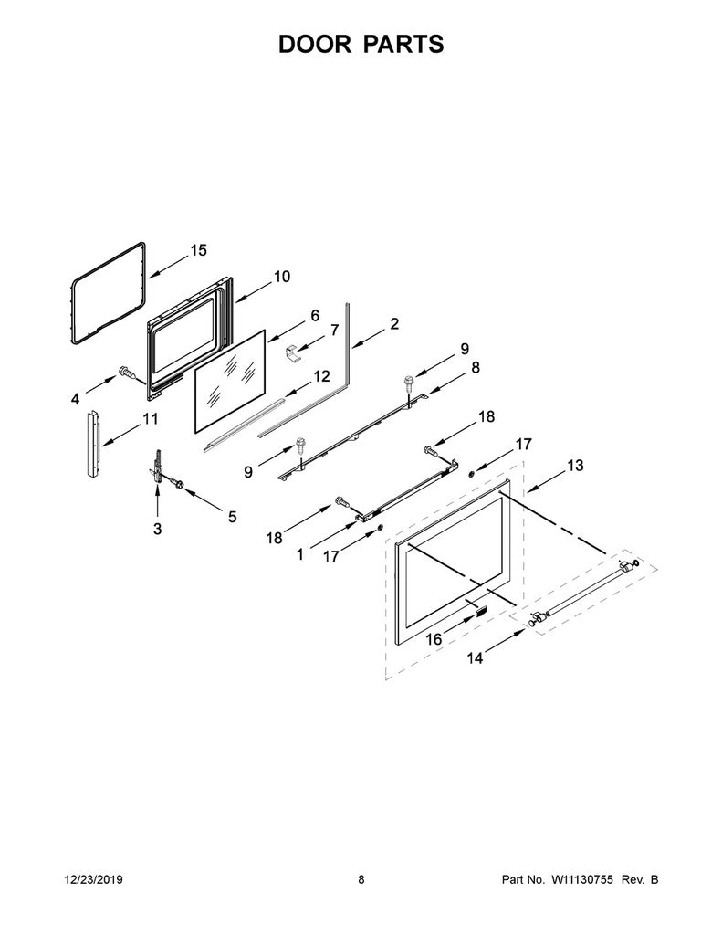 Whirlpool Range, Oven & Cooktop Outer Door Assembly (Stainless) - W11047015, Replaces: W10867480