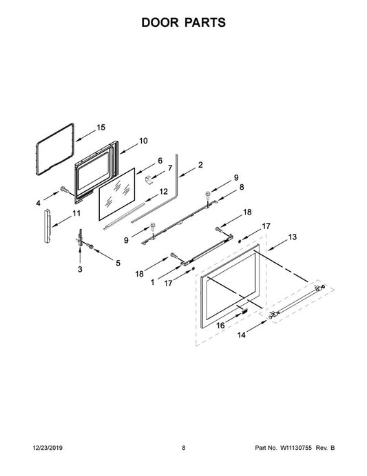 Whirlpool Range, Oven & Cooktop Outer Door Assembly (Stainless) - W11047015, Replaces: W10867480