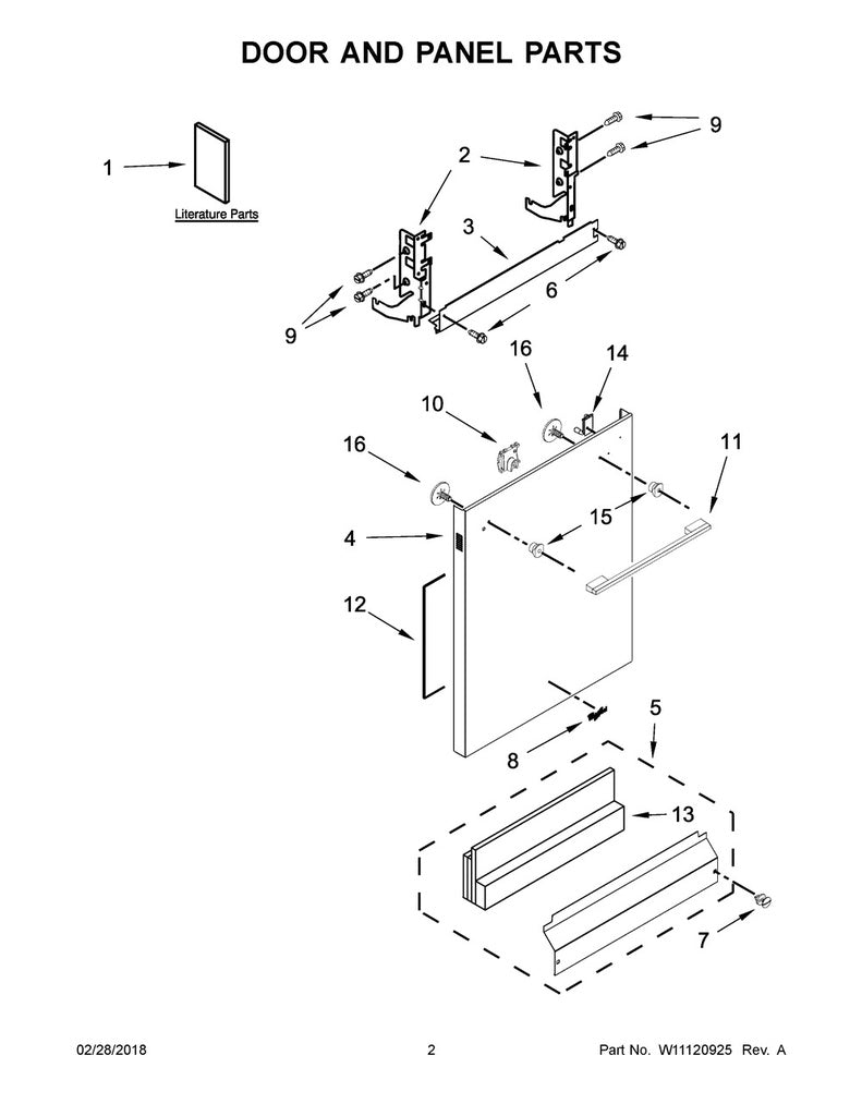 Whirlpool Dishwasher Door Panel - W11087377, Replaces: W11028373