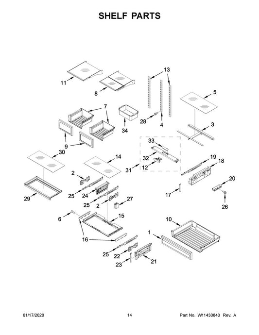 Whirlpool Refrigerator & Freezer Drawer Front - W11094883, Replaces: W10789490
