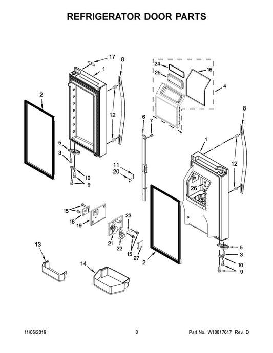 Whirlpool Refrigerator & Freezer Door Divider Rail - W11122876, Replaces: W10733652