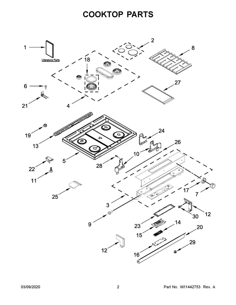 Whirlpool Range, Oven & Cooktop Display Board - W11128223, Replaces: W10759323