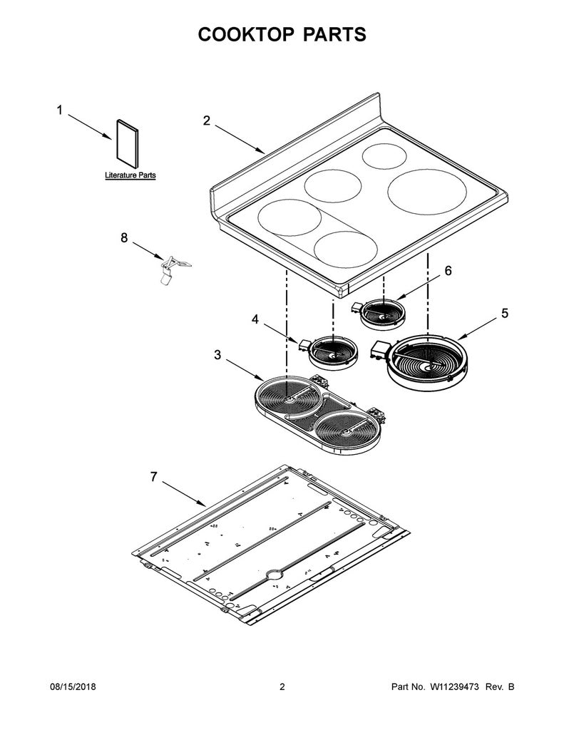 Whirlpool Range, Oven & Cooktop Main Glass Cooktop (Black) - W11132188, Replaces: W10902186