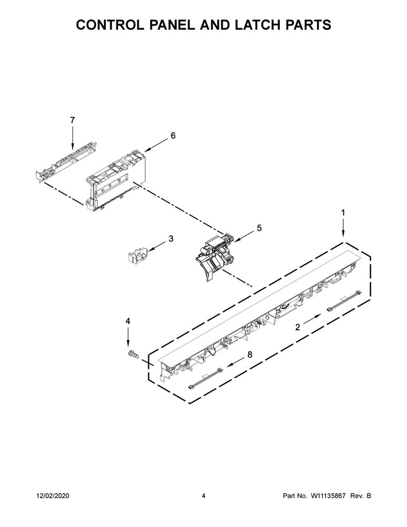 Whirlpool Dishwasher Control Console - W11162732, Replaces: W10905154