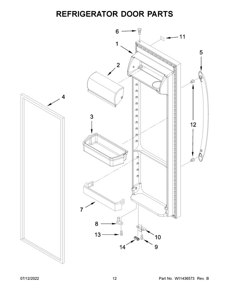 Whirlpool Refrigerator & Freezer Door Handle (Stainless) - W11163764, Replaces: W11045530