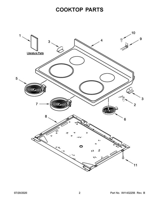 Whirlpool Range, Oven & Cooktop Main Glass Cooktop (Black) - W11178791, Replaces: W11034830