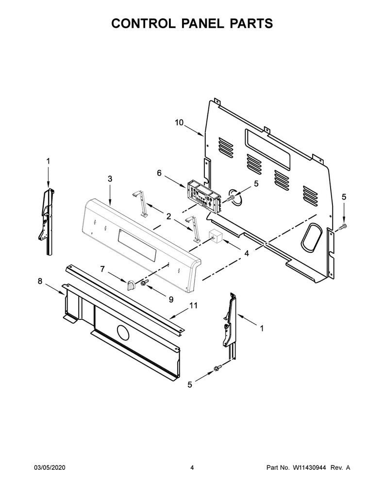 Whirlpool Range, Oven & Cooktop Control Panel - W11180283, Replaces: W11027387