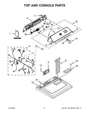 Panneau supérieur de sèche-linge Whirlpool, blanc - W11222514
