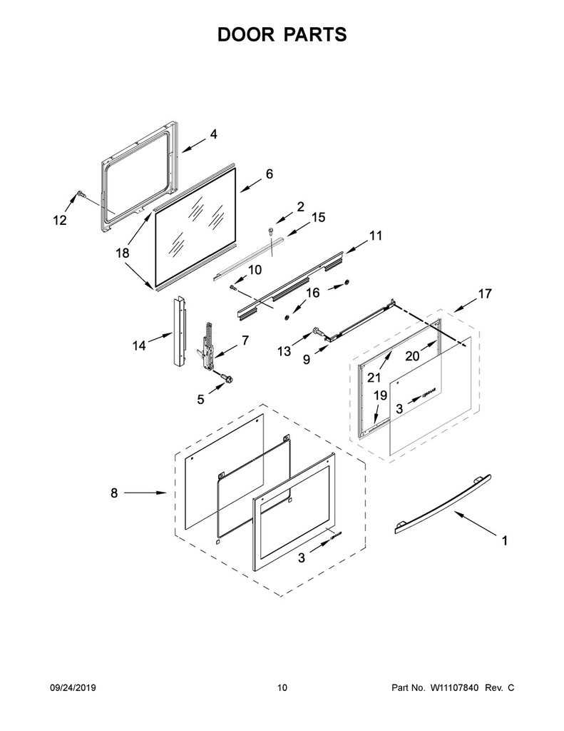 Whirlpool Range, Oven & Cooktop Door Hinge - W11226493, Replaces: W10885516