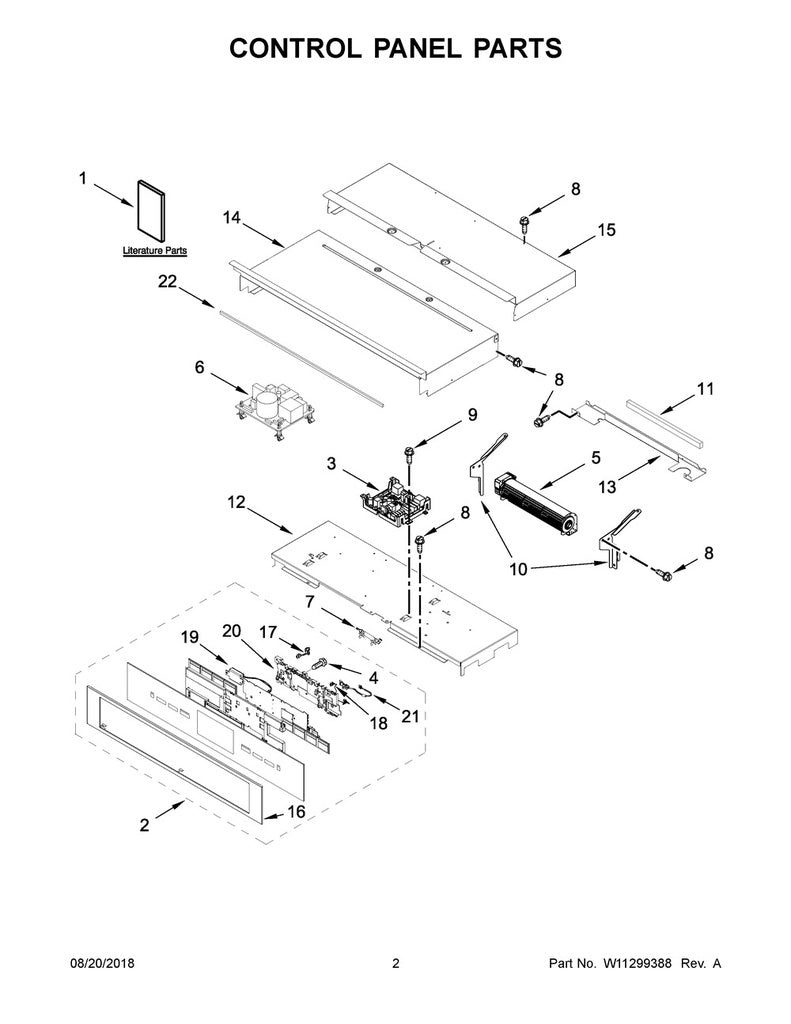 Whirlpool Range, Oven & Cooktop Touchpad & Control Panel (Stainless) - W11236887, Replaces: W10713607