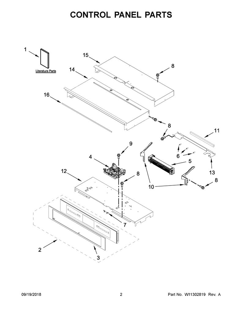Whirlpool Range, Oven & Cooktop Control Panel Assembly (Stainless) - W11236888, Replaces: W10713606