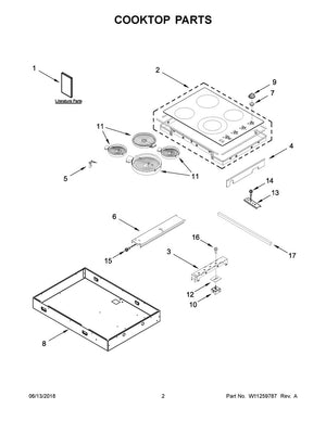 Whirlpool Range /Oven Range Main Cooktop, 4 Burner - W11260701