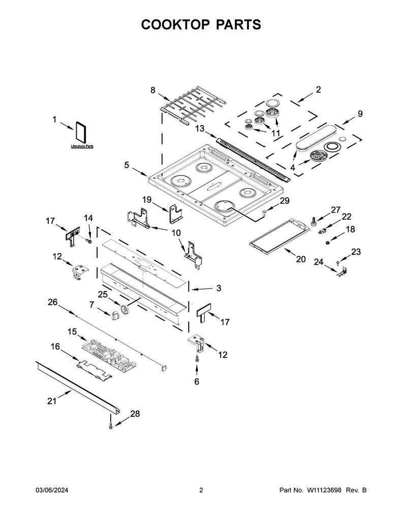 Whirlpool Range, Oven & Cooktop Touchpad and Control Panel (Stainless) - W11339755, Replaces: W10869383