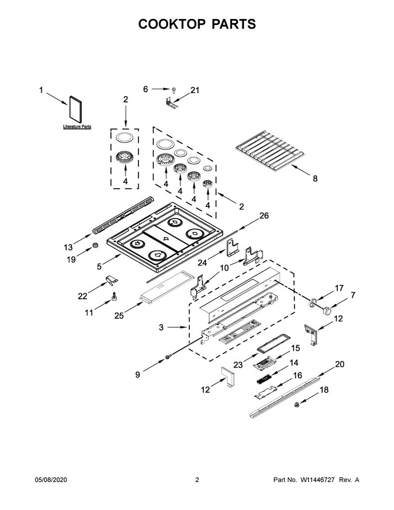 Whirlpool Range, Oven & Cooktop Surface Burner Cap - W11443577, Replaces: W11366290