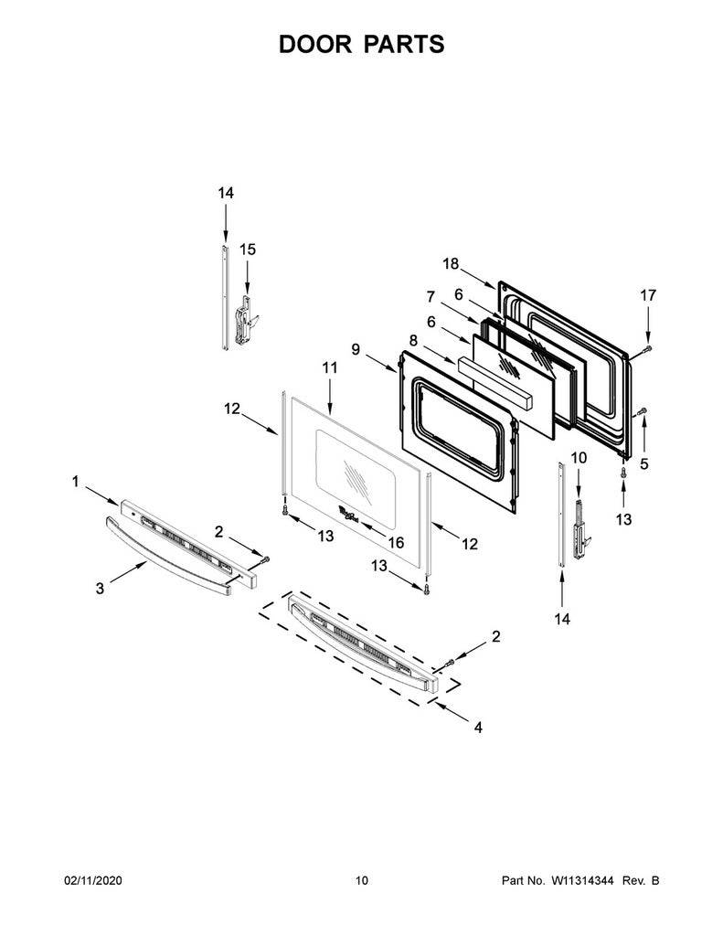 Whirlpool Range, Oven & Cooktop Door Handle & Vent Assembly (Stainless) - W11449263, Replaces: W11241393
