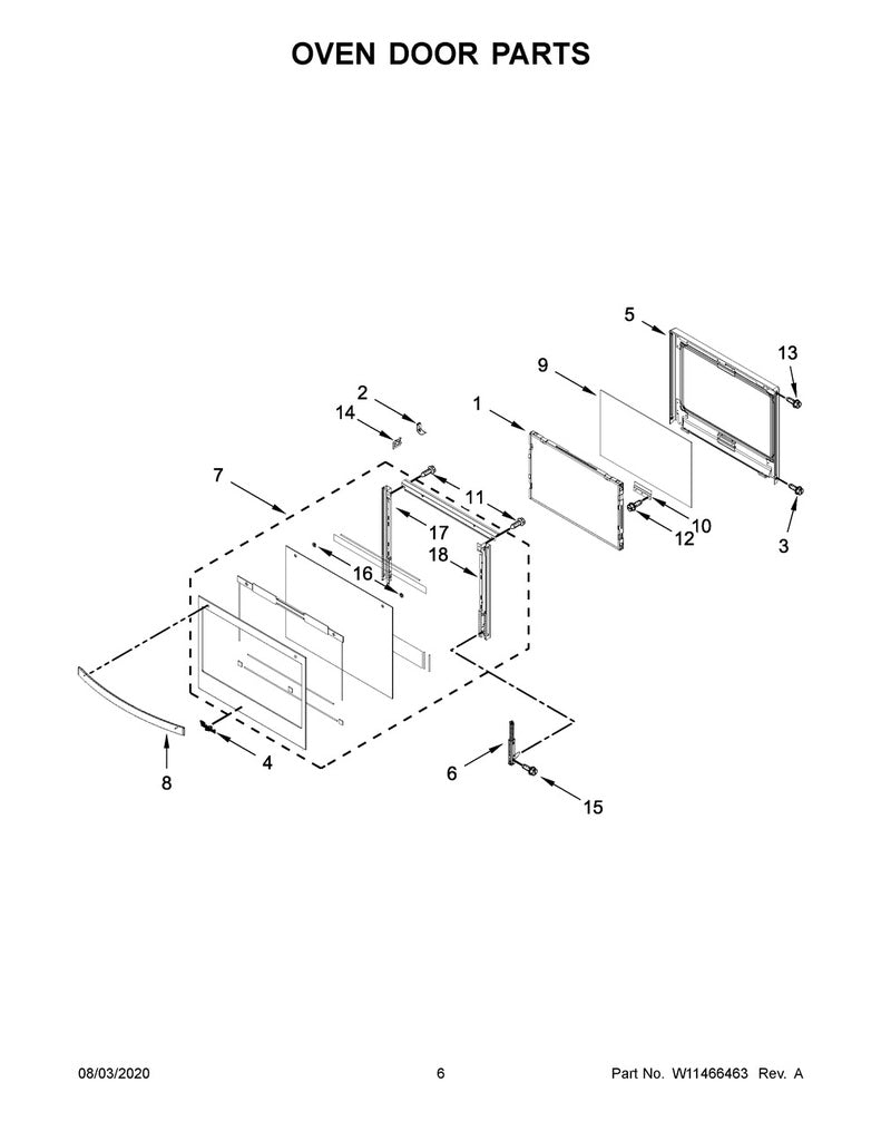 Whirlpool Range, Oven & Cooktop Inner Door Glass - W11455100, Replaces: W11368485