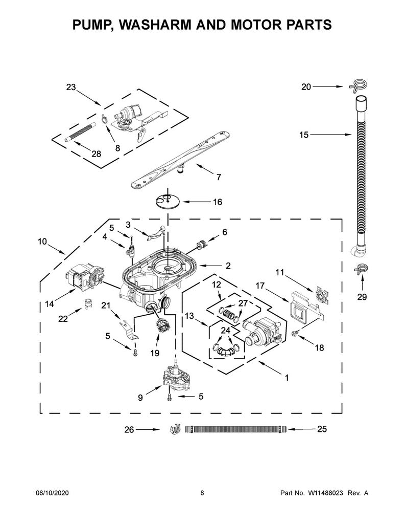 Whirlpool Dishwasher Drain Pump - W11462456, Replaces: W11193157