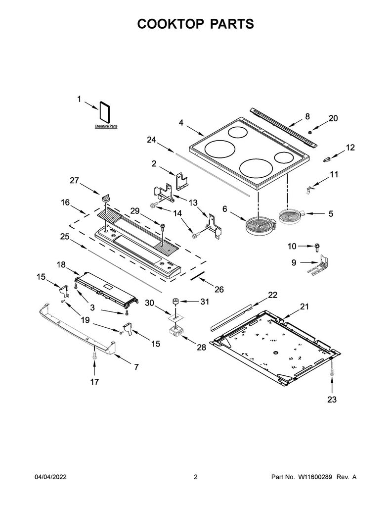 Whirlpool Range, Oven & Cooktop Cooktop Assembly (Black) - W11541089, Replaces: W11523804