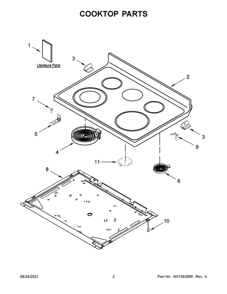 Whirlpool Range, Oven & Cooktop Main Glass Cooktop (Black) - W11548507, Replaces: W11527499