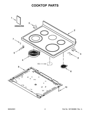 Whirlpool Range /Oven Main Glass Cooktop (Black) - W11548507, Replaces: W11527499