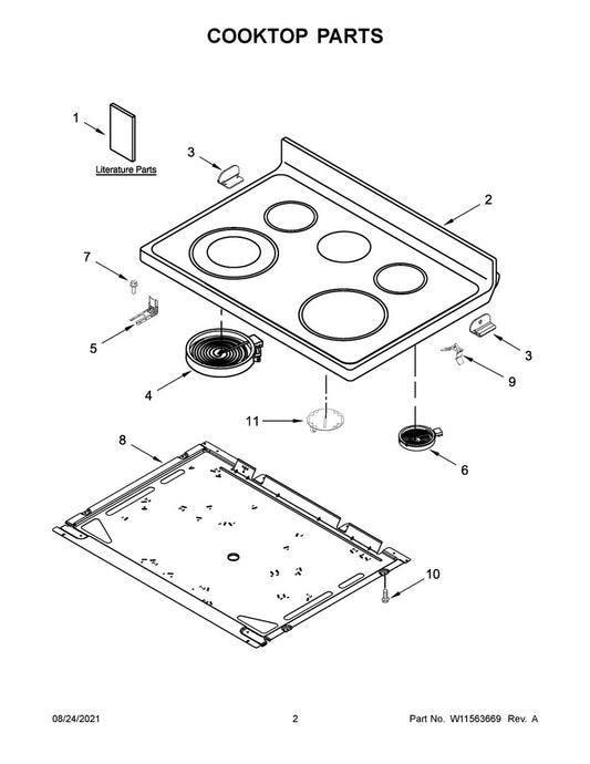 Whirlpool Range, Oven & Cooktop Main Glass Cooktop (Black) - W11548507, Replaces: W11527499