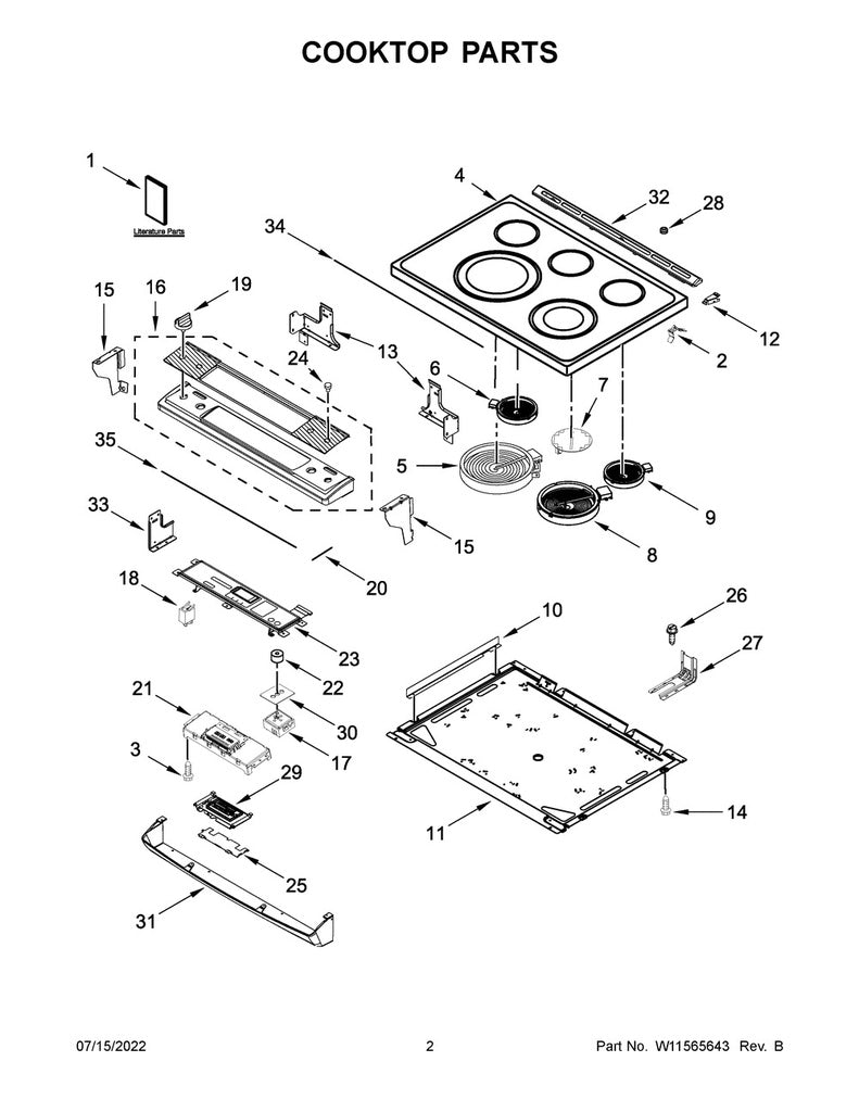 Whirlpool Range, Oven & Cooktop Control Panel - W11564645, Replaces: W11527532