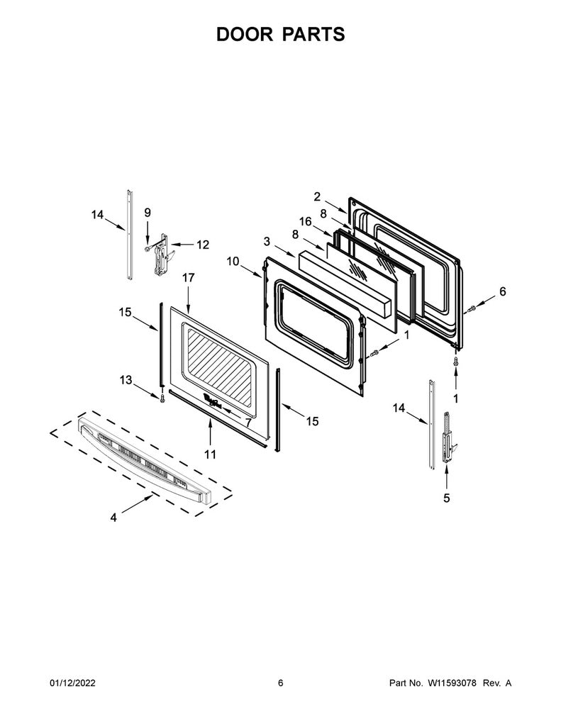 Whirlpool Range, Oven & Cooktop Door Handle - W11590861, Replaces: W11037028
