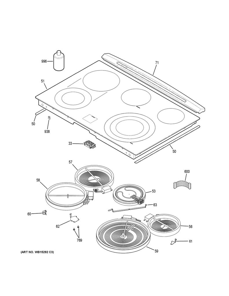 GE Range, Oven & Cooktop Range Glass Cooktop, Black - WG02L08014