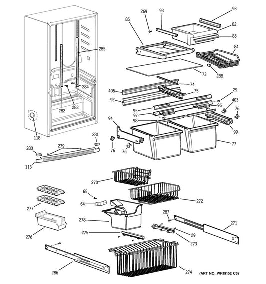 GE Refrigerator & Freezer Refrigerator Crisper Drawer Slide Rail, Right Hand - WG03L01624