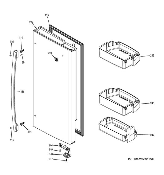 GE Refrigerator & Freezer Refrigerator Door, Stainless Steel, Right Hand - WG03L05829
