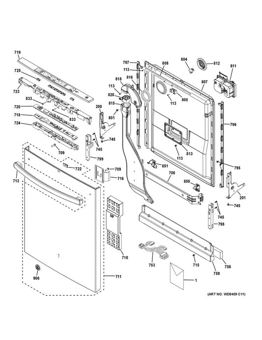 GE Dishwasher Outer Door Panel, Stainless - WG04A01454