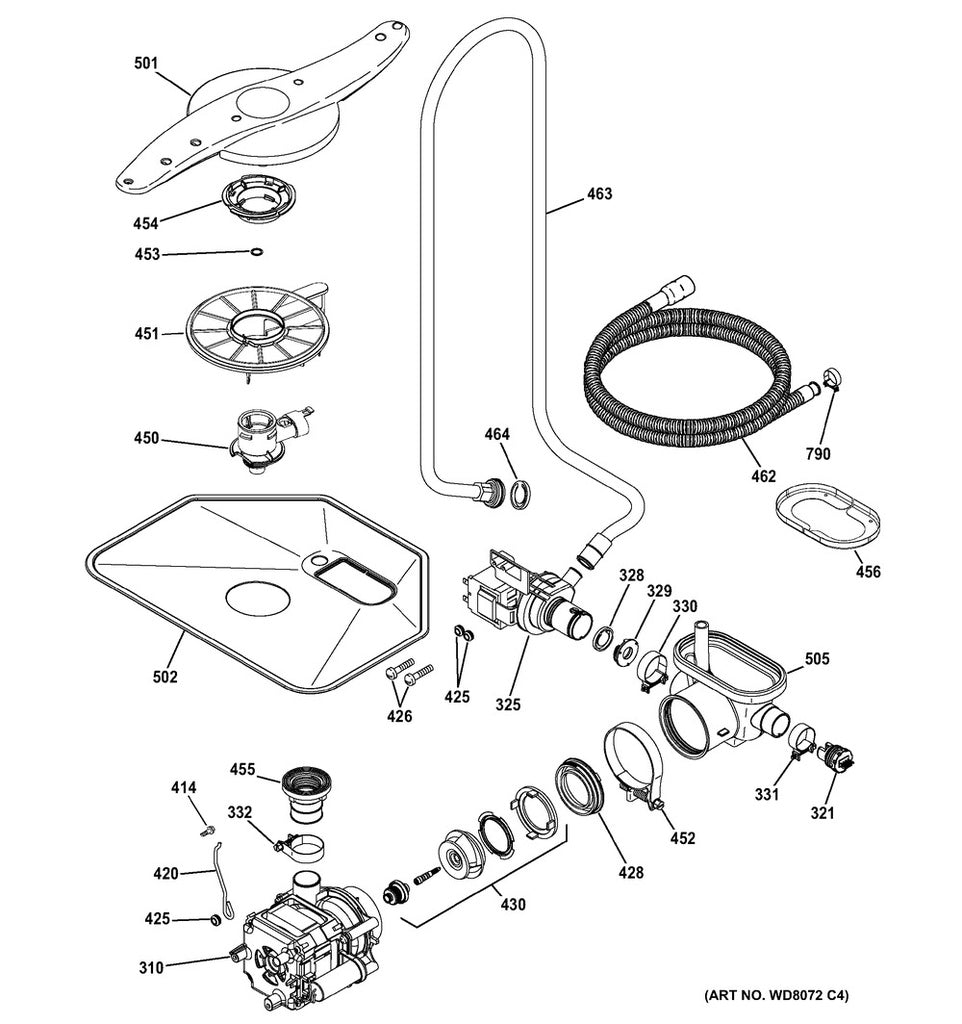 GE Dishwasher Sump Inlet - WG04F01040