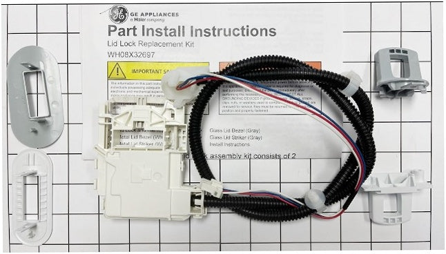 GE Washer Lid Lock Service Kit - WG04F12454, Replaces: WH01X24112