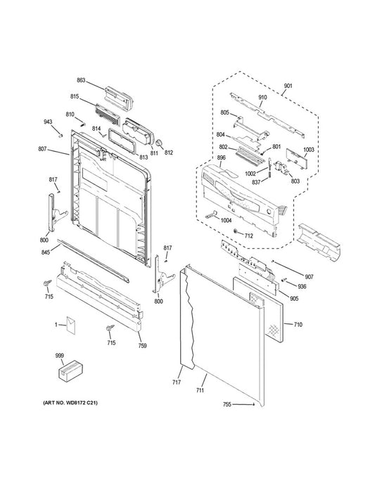 GE Dishwasher Bottom Door Gasket & Deflector Strip - WG04L01889