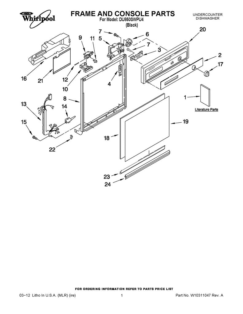 Whirlpool Dishwasher Door Panel - WP3369769, Replaces: 3369516