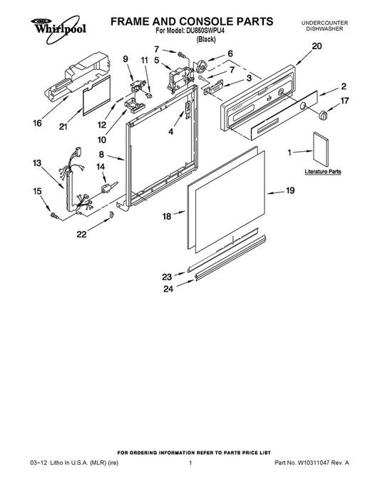 Whirlpool Dishwasher Door Panel - WP3369769, Replaces: 3369516