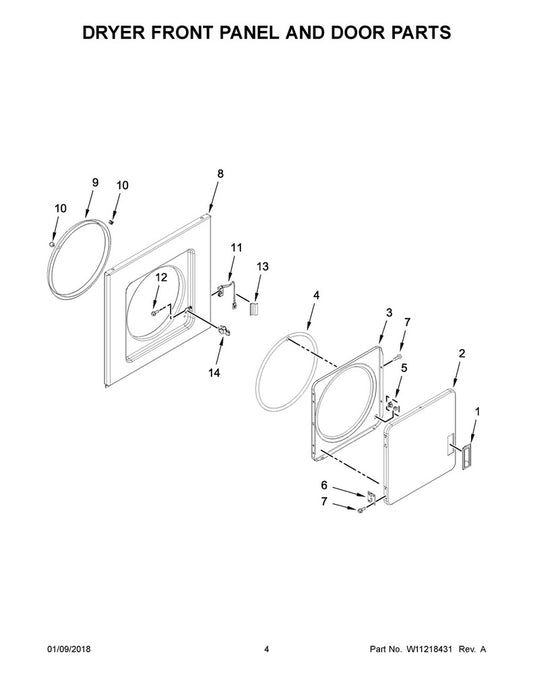 Whirlpool Dryer Door Handle - WP686711, Replaces: 297663