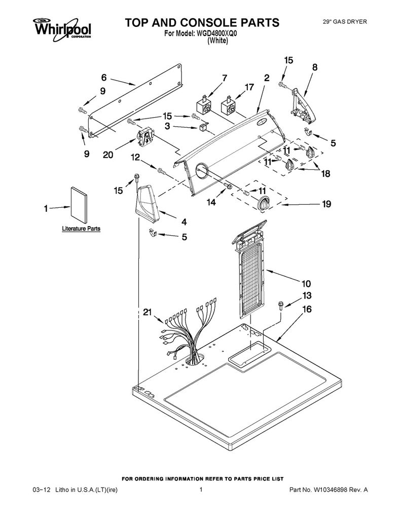 Whirlpool Dryer Top Panel - WP8563663, Replaces: 8559800