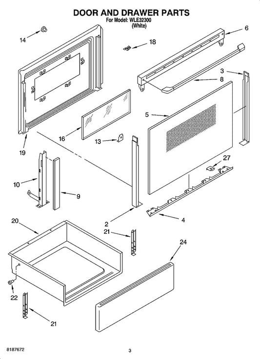 Whirlpool Range, Oven & Cooktop Range Outer Oven Door Panel & Glass, White - WP9781782PW