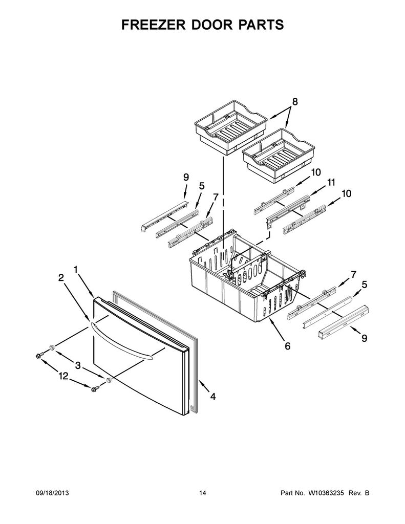 Whirlpool Refrigerator & Freezer Freezer Door Handle (Stainless) - WPW10138763, Replaces: 67006393