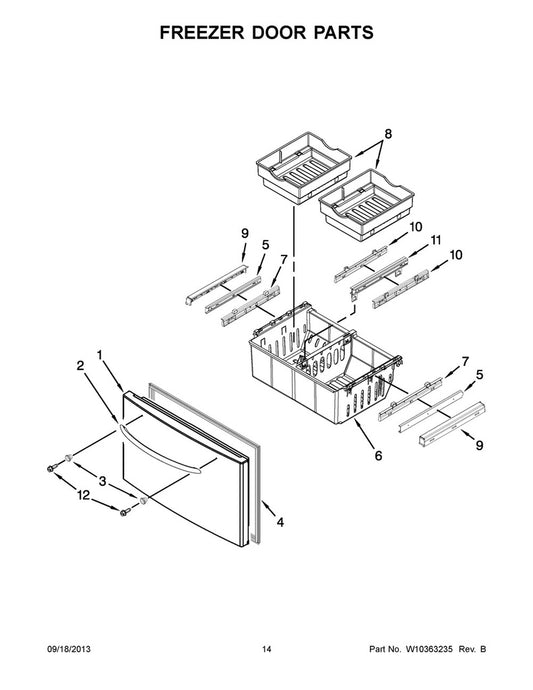 Whirlpool Refrigerator & Freezer Freezer Door Handle (Stainless) - WPW10138763, Replaces: 67006393