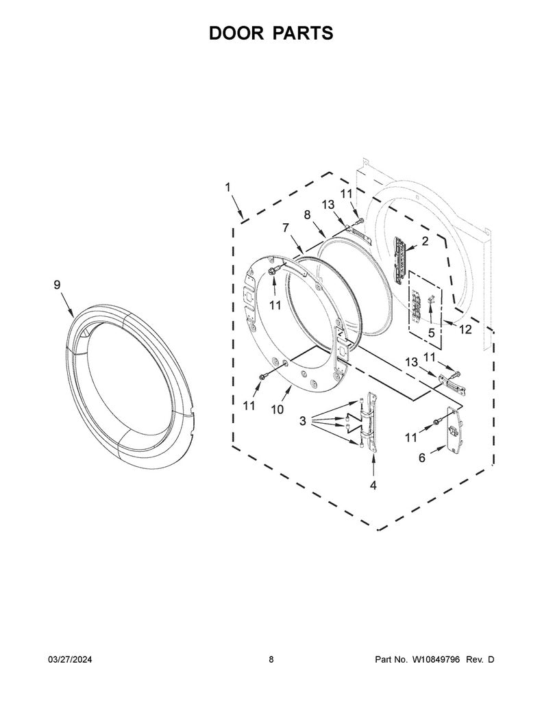 Whirlpool Dryer Door Hinge Cap Bushing - WPW10208398, Replaces: W10208398